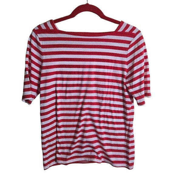 Talbots Tops - Talbots Red White Striped Pima Cotton Square Neck Tee Shirt Size Mp